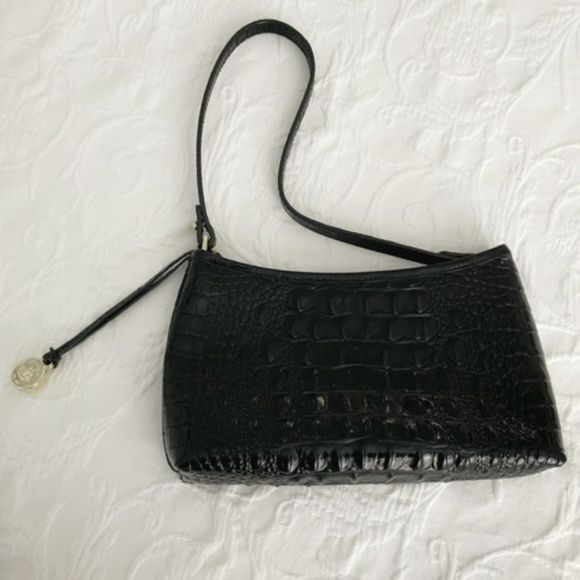 NWOT Brahmin Black Crocodile Shiny Leather Shoulder Bag - Picture 3 of 12